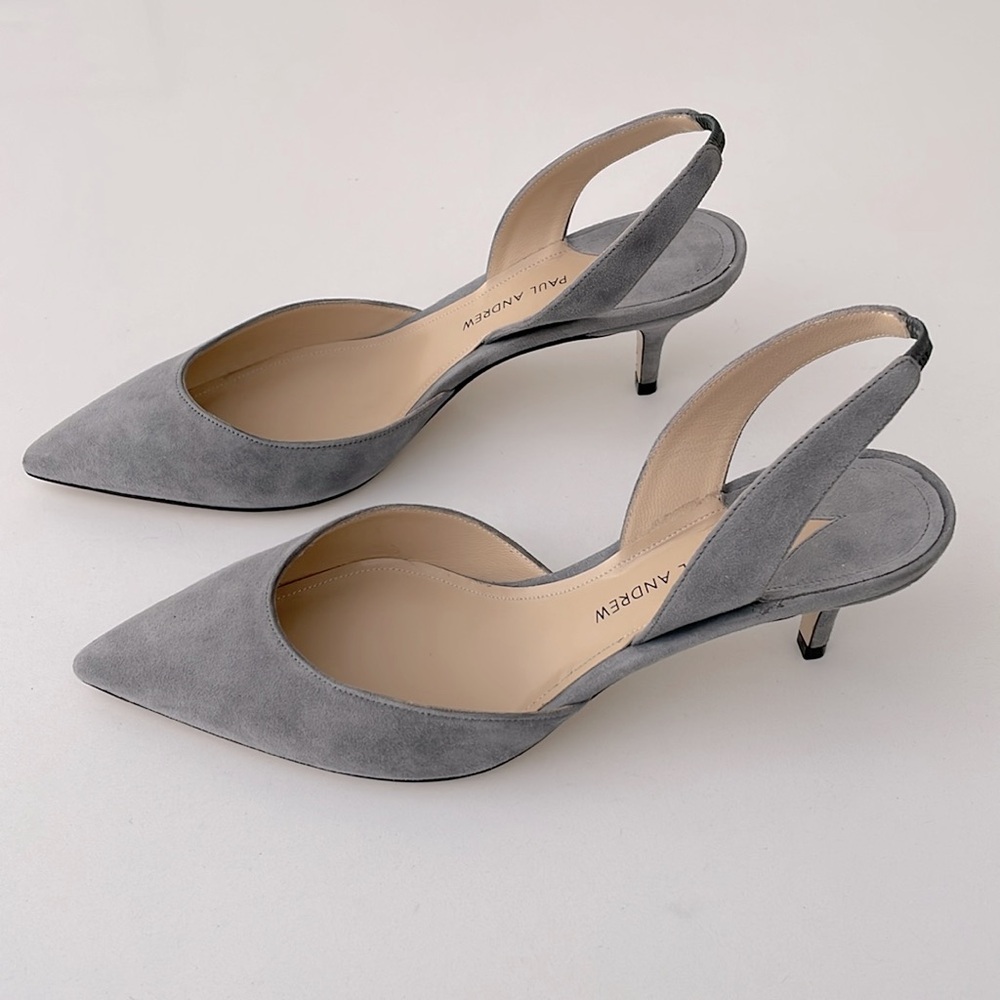 Paul Andrew Light Grey Suede Kitten heel Slingback - Picture 2 of 16